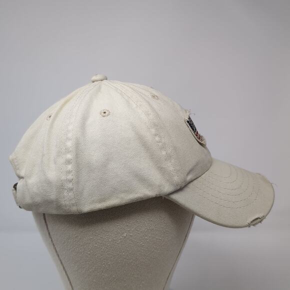 USA Flag Patch Slideback Hat Beige One Size Adjustable Vent Holes - Picture 5 of 9